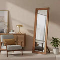Specchio a figura intera da 65 pollici con cornice in legno massello marrone e supporto