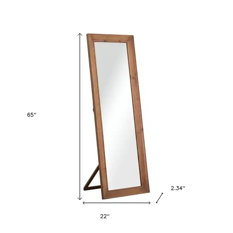 Specchio a figura intera da 65 pollici con cornice in legno massello marrone e supporto