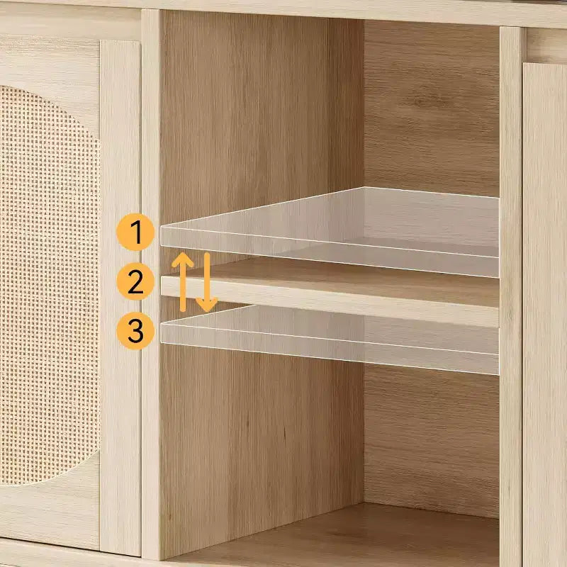 Credenza a Buffet a 2 Ante con Decorazioni in Rattan e Ripiani Regolabili