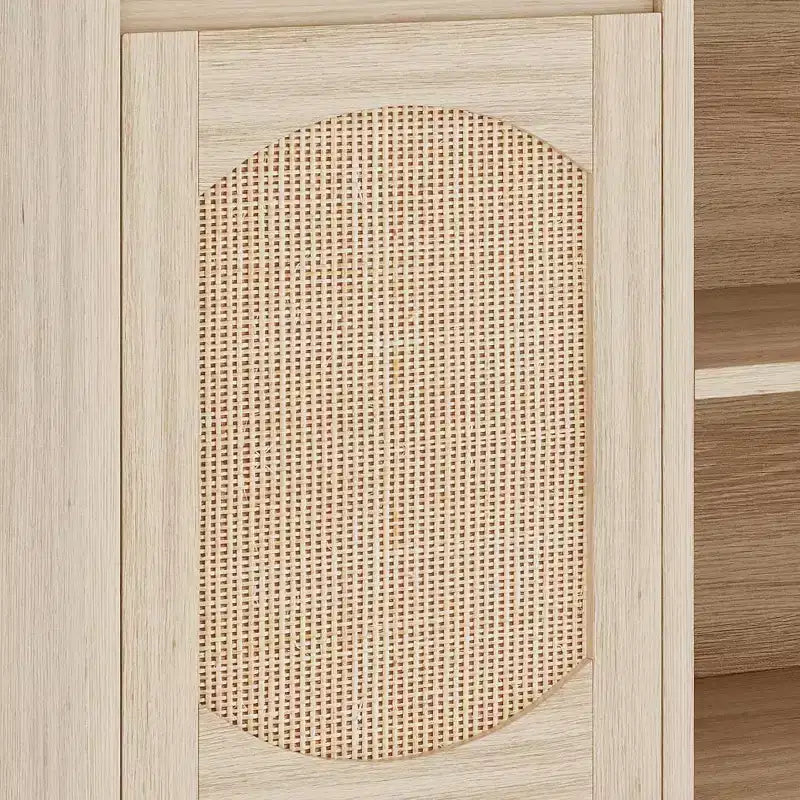 Credenza a Buffet a 2 Ante con Decorazioni in Rattan e Ripiani Regolabili