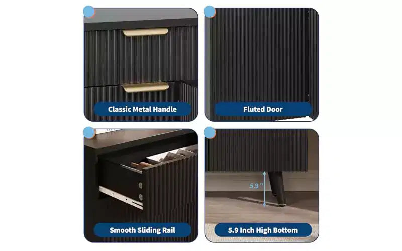 Mobile buffet credenza da 47 pollici con contenitore, ampio mobiletto da bar per caffè con 3 ante scanalate e 2 cassetti, ripiani regolabili, finitura nera