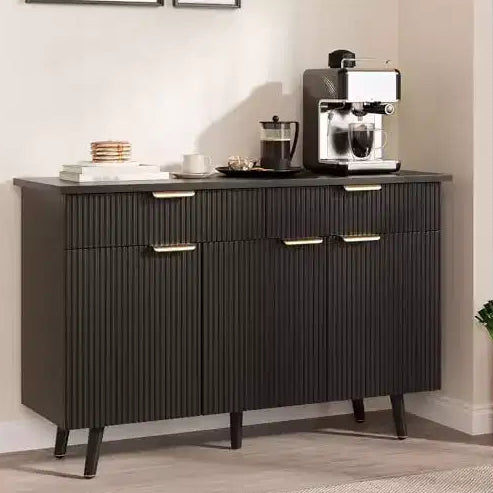 Mobile buffet credenza da 47 pollici con contenitore, ampio mobiletto da bar per caffè con 3 ante scanalate e 2 cassetti, ripiani regolabili, finitura nera