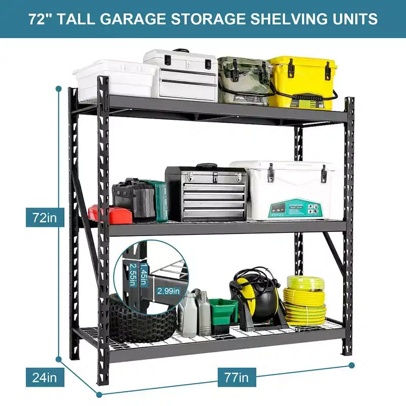 Scaffalatura da garage resistente a 3 ripiani nera C Capacità 6000 libbre, altezza regolabile per magazzino/seminterrato (confezione da 1)