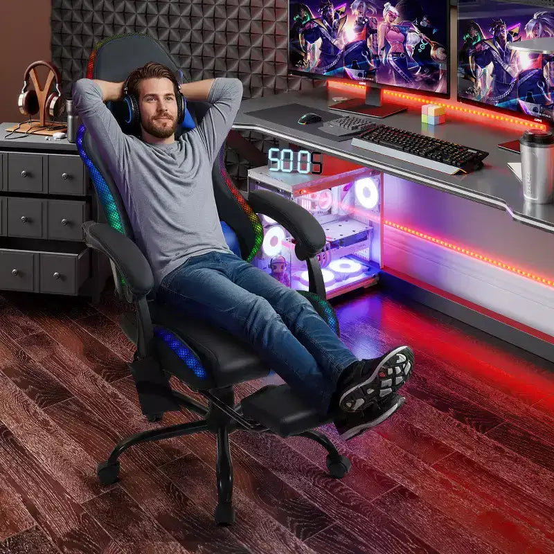Sedia da gaming con massaggiatore e poggiapiedi