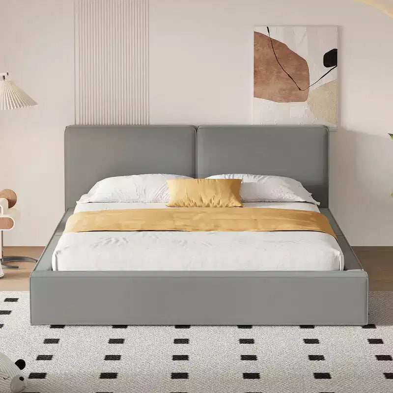 Letto a piattaforma Queen Size in velluto, letto imbottito a terra con telaio solido per bambini e adulti