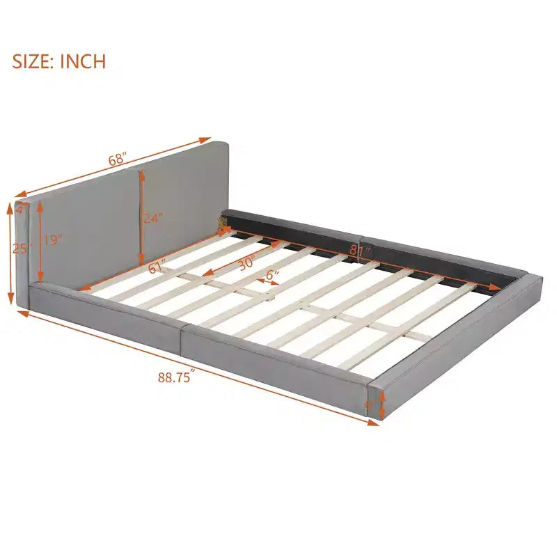 Letto a piattaforma Queen Size in velluto, letto imbottito a terra con telaio solido per bambini e adulti