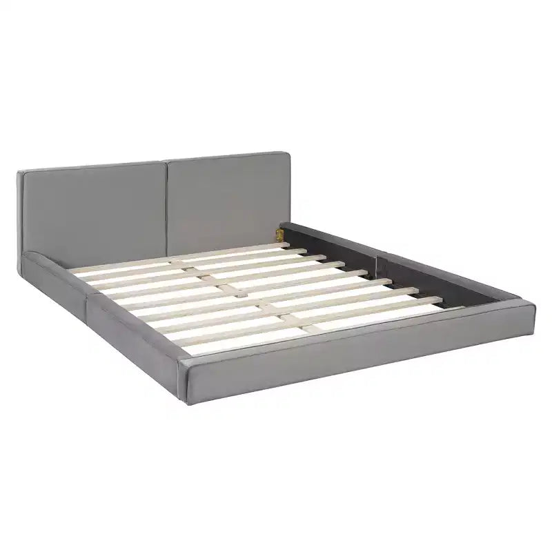 Letto a piattaforma Queen Size in velluto, letto imbottito a terra con telaio solido per bambini e adulti