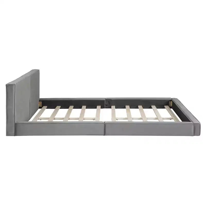 Letto a piattaforma Queen Size in velluto, letto imbottito a terra con telaio solido per bambini e adulti
