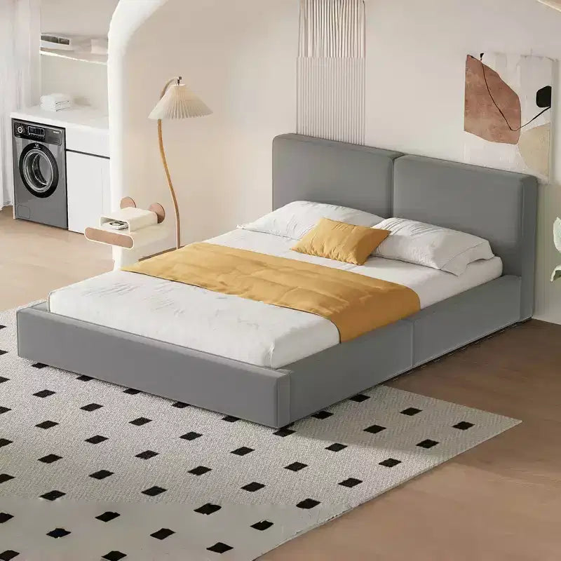 Letto a piattaforma Queen Size in velluto, letto imbottito a terra con telaio solido per bambini e adulti