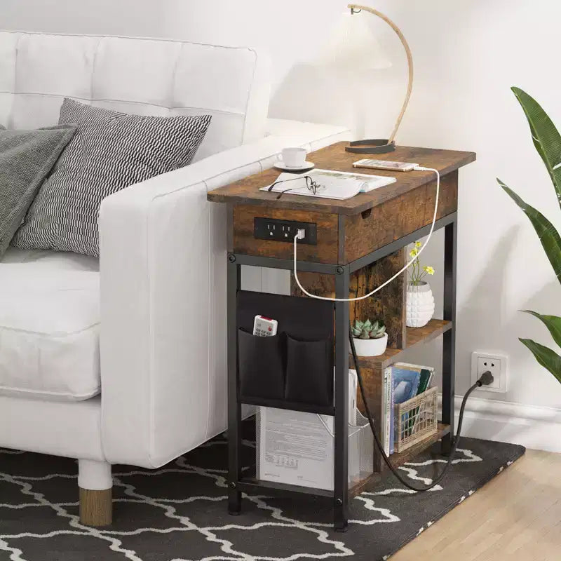 Tavolino con ripiano, tasca portaoggetti, porte USB e prese di corrente per piccoli spazi in camera da letto
