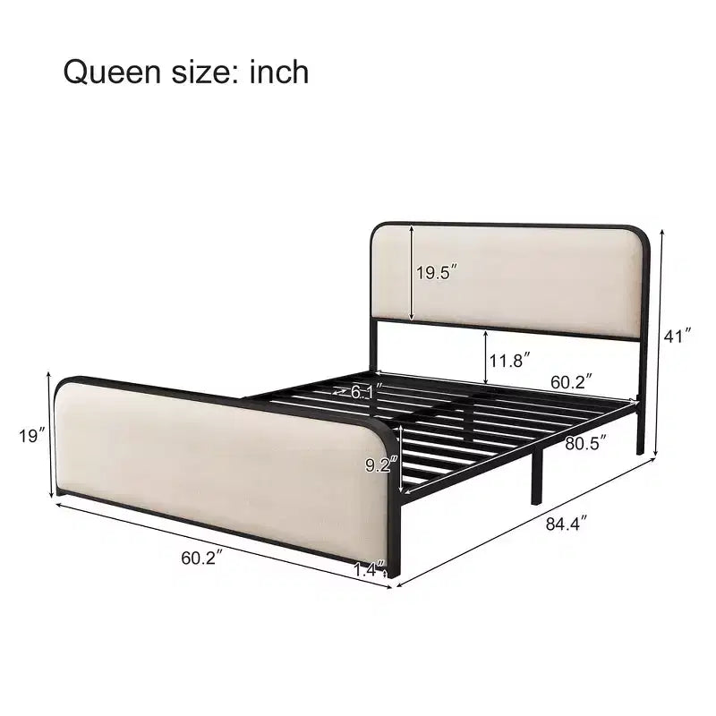 Struttura letto King moderna in metallo con testiera imbottita e contenitore
