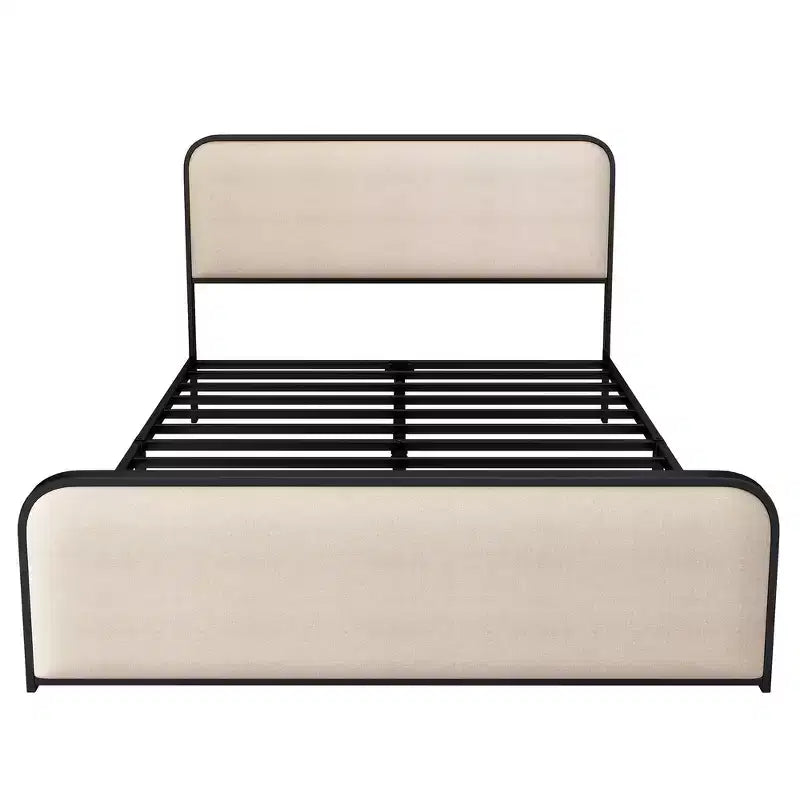 Struttura letto King moderna in metallo con testiera imbottita e contenitore
