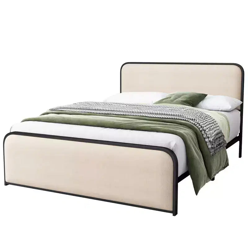 Struttura letto King moderna in metallo con testiera imbottita e contenitore
