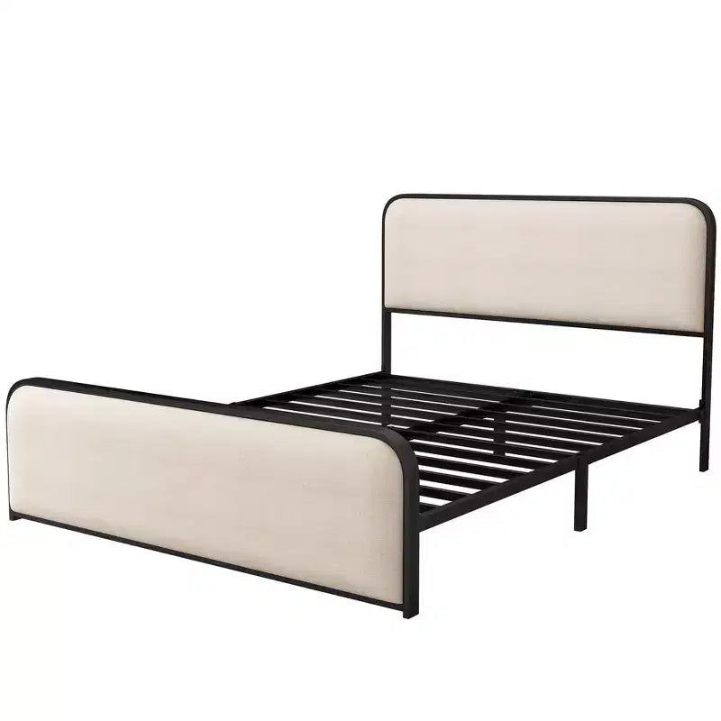 Struttura letto King moderna in metallo con testiera imbottita e contenitore