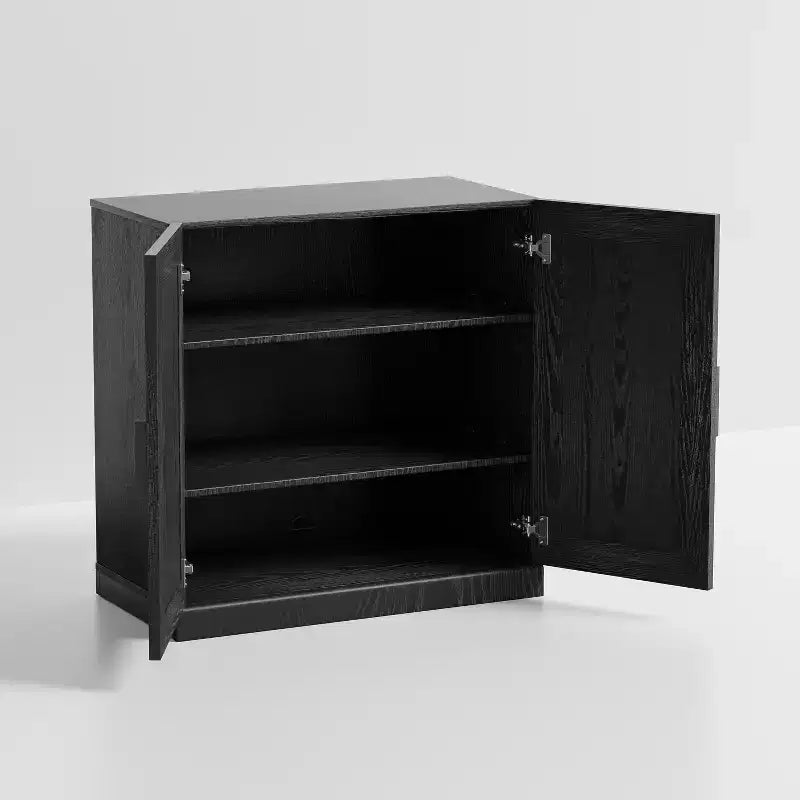 31 Mobiletto credenza in legno moderno con 2 ante e ripiano regolabile per soggiorno, sala da pranzo, ingresso, nero