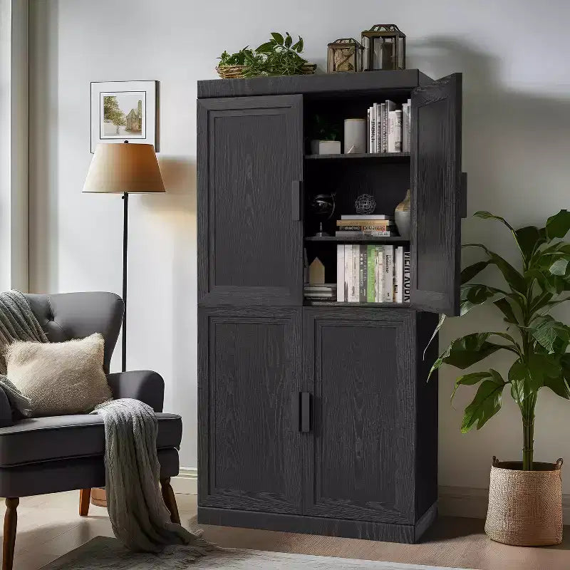 31 Mobiletto credenza in legno moderno con 2 ante e ripiano regolabile per soggiorno, sala da pranzo, ingresso, nero