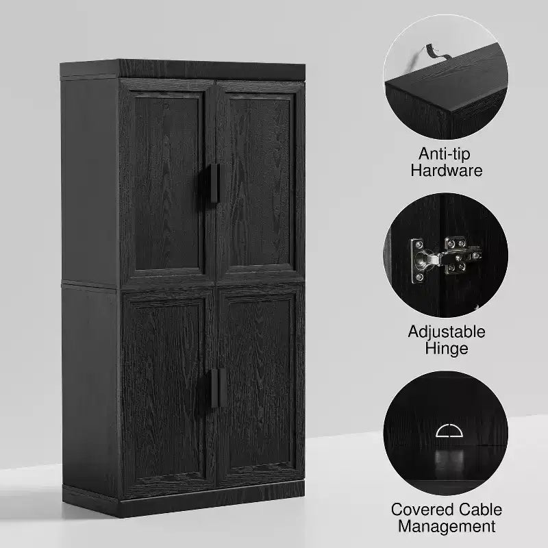 31 Mobiletto credenza in legno moderno con 2 ante e ripiano regolabile per soggiorno, sala da pranzo, ingresso, nero