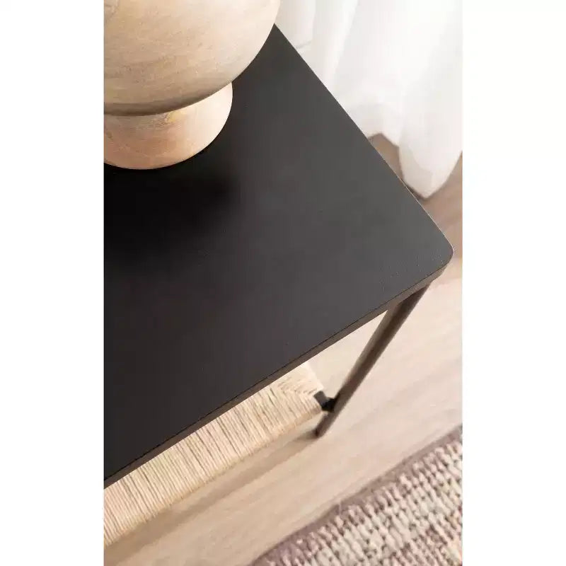 Tavolino Mandell in Legno Intrecciato Naturale, 22x14x22, Naturale e Nero