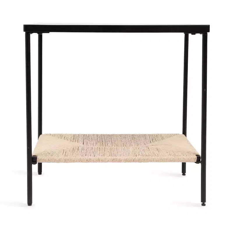 Tavolino Mandell in Legno Intrecciato Naturale, 22x14x22, Naturale e Nero