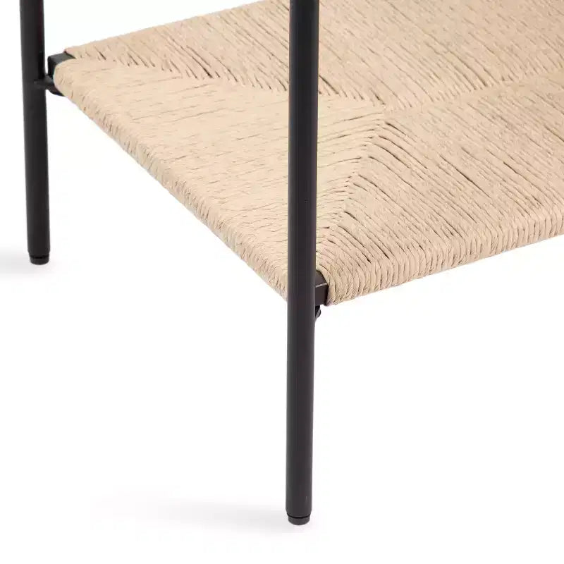 Tavolino Mandell in Legno Intrecciato Naturale, 22x14x22, Naturale e Nero