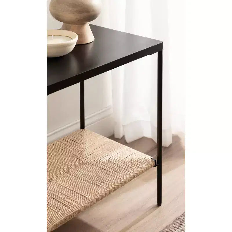 Tavolino Mandell in Legno Intrecciato Naturale, 22x14x22, Naturale e Nero