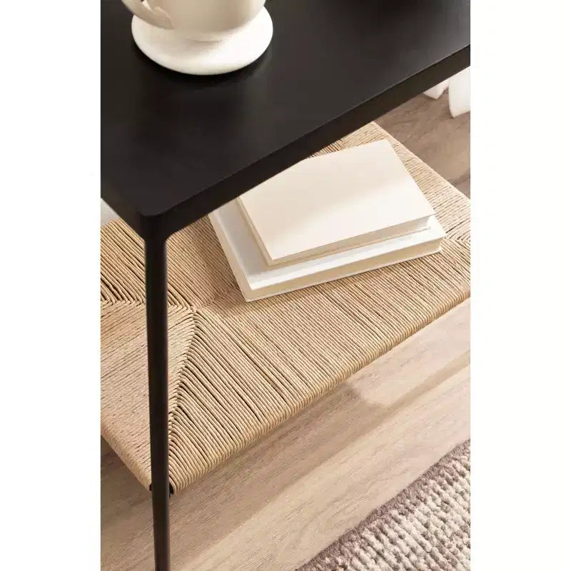 Tavolino Mandell in Legno Intrecciato Naturale, 22x14x22, Naturale e Nero