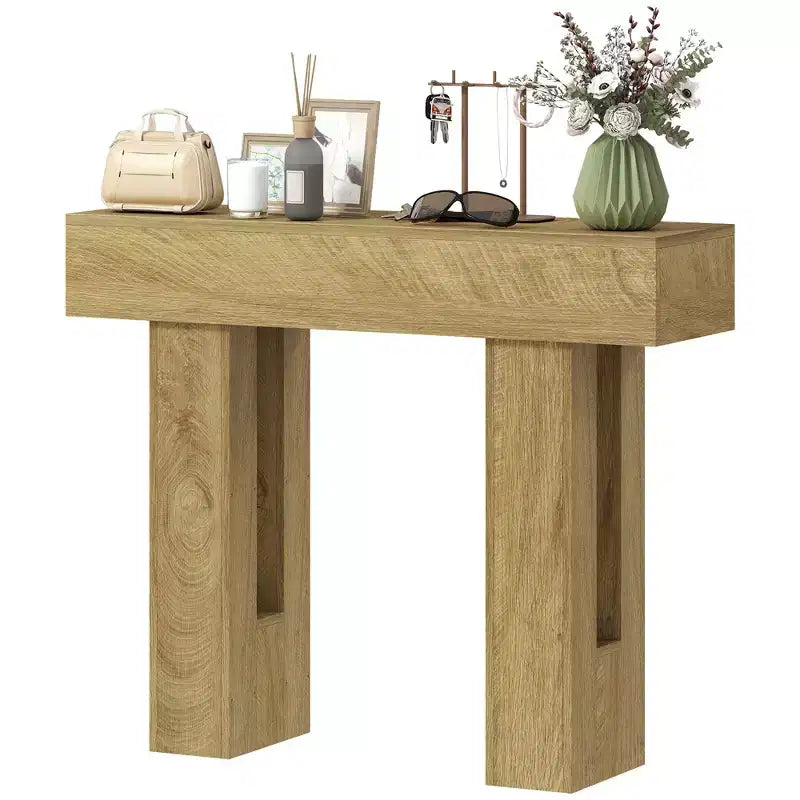 Consolle, Tavolino Stretto da Divano, Tavolo d'Ingresso Stile Rustico per Soggiorno, Corridoio, Ingresso, Quercia