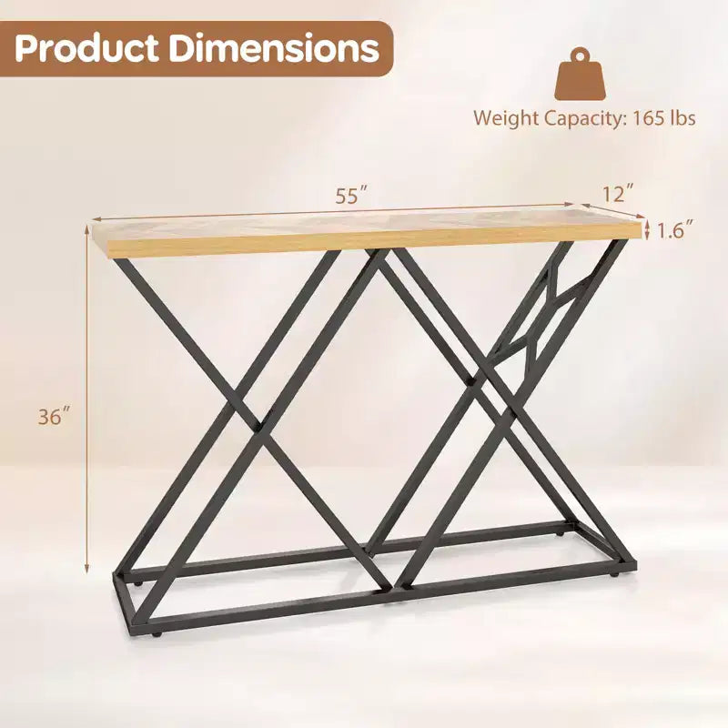 Console industriale da 55'' con struttura in metallo massiccio e ripiani, tavolino da divano rustico