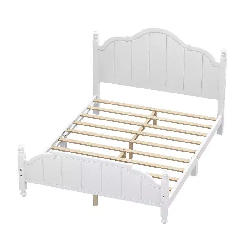 Struttura letto matrimoniale con testiera, letto a piattaforma in legno vintage con supporto a doghe, bianco