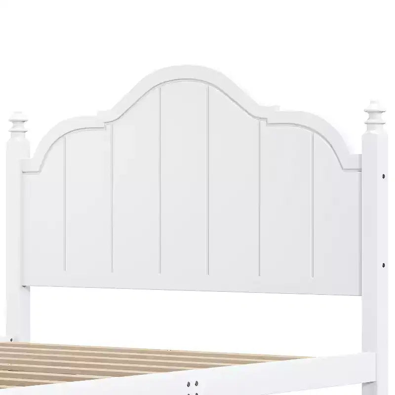 Struttura letto matrimoniale con testiera, letto a piattaforma in legno vintage con supporto a doghe, bianco