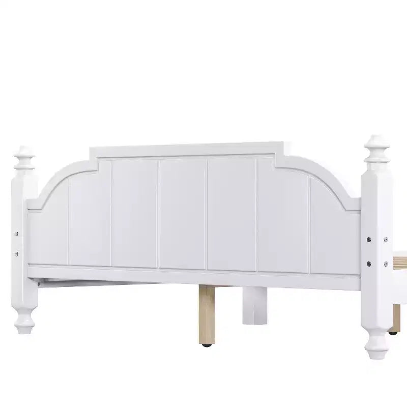Struttura letto matrimoniale con testiera, letto a piattaforma in legno vintage con supporto a doghe, bianco