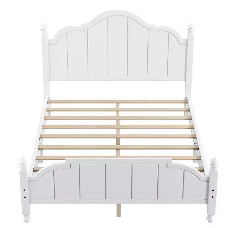 Struttura letto matrimoniale con testiera, letto a piattaforma in legno vintage con supporto a doghe, bianco