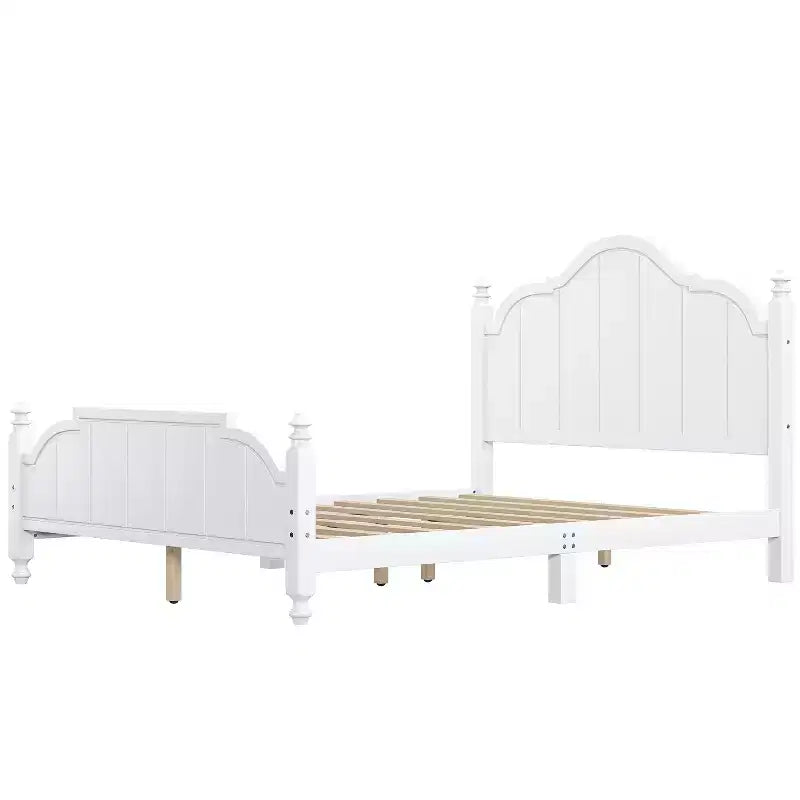 Struttura letto matrimoniale con testiera, letto a piattaforma in legno vintage con supporto a doghe, bianco