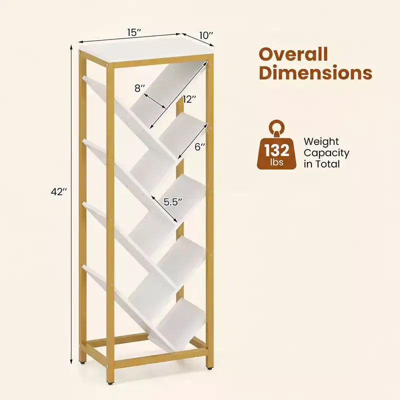 Libreria ad Albero a 9 Ripiani, Libreria Autoportante Angolare Sottile, Scaffale Espositivo per la Casa, Marrone Rustico e Nero / Bianco e Oro