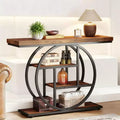 JVNOXK Industrial 4-Tier Wood End Table with Round Metal Frame