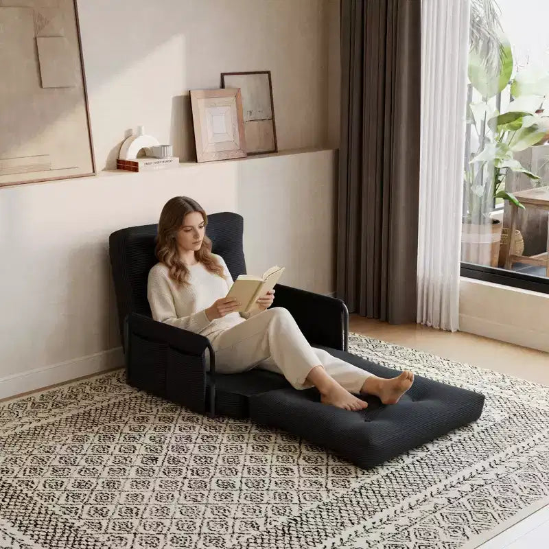 Divano Letto Pieghevole Monoposto, Divano Letto Pieghevole 2 in 1 con Cuscini, Schienale Regolabile, Bracciolo e Borsa portaoggetti