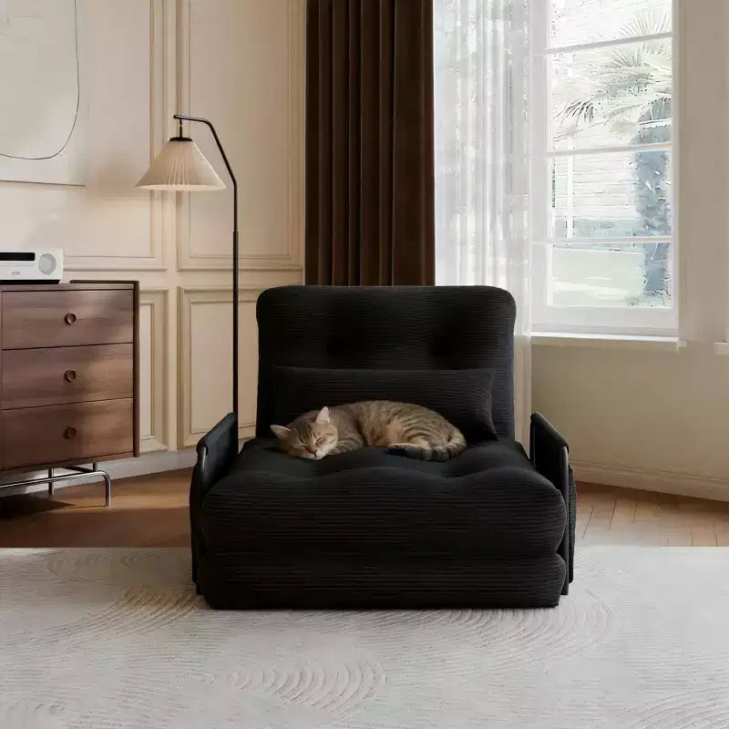 Divano Letto Pieghevole Monoposto, Divano Letto Pieghevole 2 in 1 con Cuscini, Schienale Regolabile, Bracciolo e Borsa portaoggetti