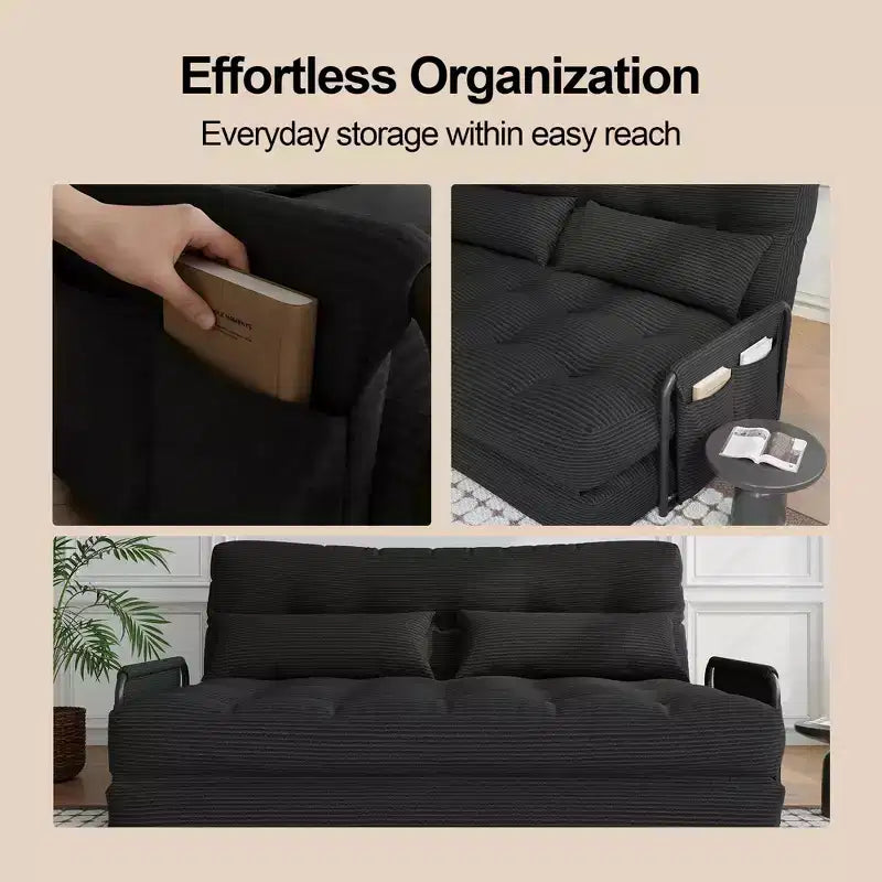 Divano Letto Pieghevole Monoposto, Divano Letto Pieghevole 2 in 1 con Cuscini, Schienale Regolabile, Bracciolo e Borsa portaoggetti