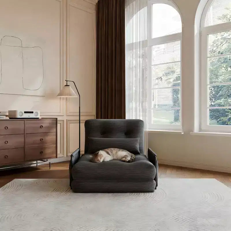 Divano Letto Pieghevole Monoposto, Divano Letto Pieghevole 2 in 1 con Cuscini, Schienale Regolabile, Bracciolo e Borsa portaoggetti