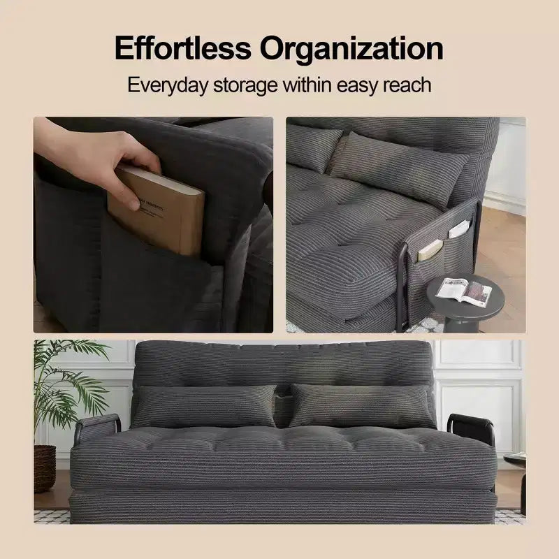 Divano Letto Pieghevole Monoposto, Divano Letto Pieghevole 2 in 1 con Cuscini, Schienale Regolabile, Bracciolo e Borsa portaoggetti