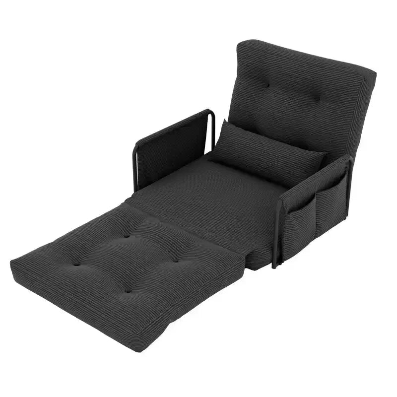 Divano Letto Pieghevole Monoposto, Divano Letto Pieghevole 2 in 1 con Cuscini, Schienale Regolabile, Bracciolo e Borsa portaoggetti