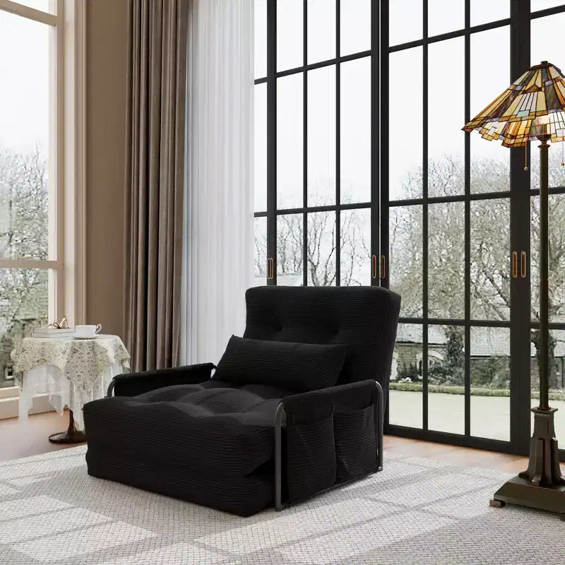 Divano Letto Pieghevole Monoposto, Divano Letto Pieghevole 2 in 1 con Cuscini, Schienale Regolabile, Bracciolo e Borsa portaoggetti