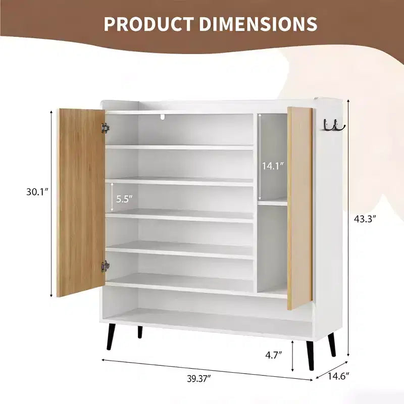 Scarpiera Grande con Ante, Porta Scarpe in Legno a 6 Livelli con Ripiani Regolabili e Ganci, Scarpiera da Ingresso a 3 Ante per Oltre 30 Paia