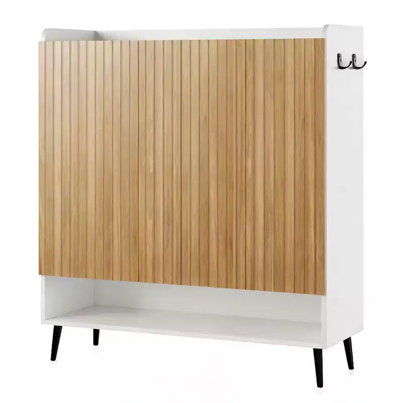 Scarpiera Grande con Ante, Porta Scarpe in Legno a 6 Livelli con Ripiani Regolabili e Ganci, Scarpiera da Ingresso a 3 Ante per Oltre 30 Paia