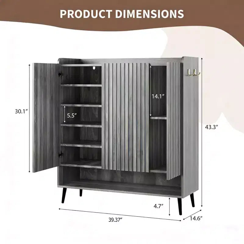 Scarpiera Grande con Ante, Porta Scarpe in Legno a 6 Livelli con Ripiani Regolabili e Ganci, Scarpiera da Ingresso a 3 Ante per Oltre 30 Paia