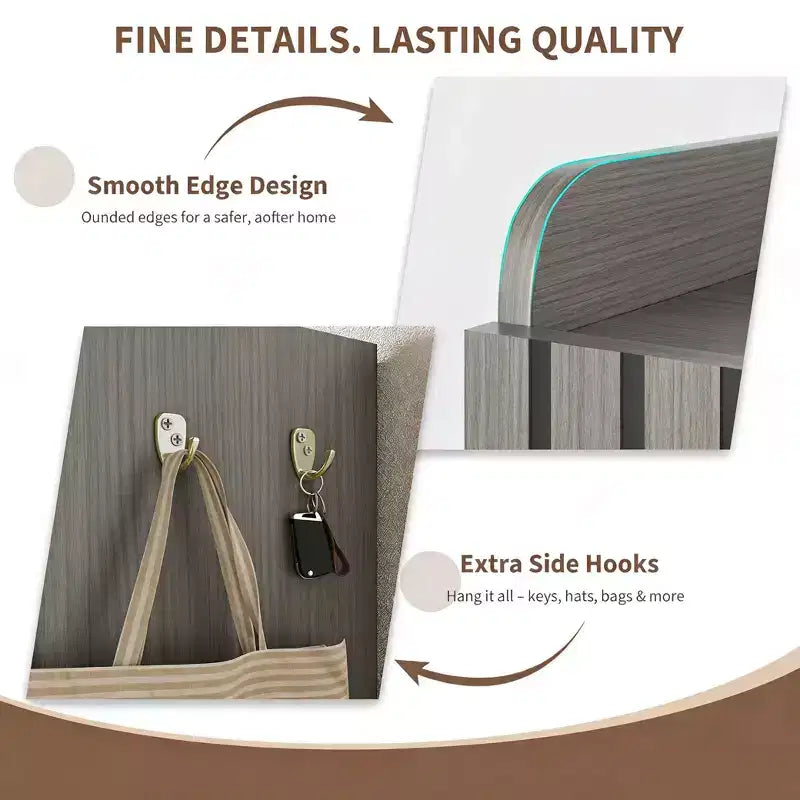 Scarpiera Grande con Ante, Porta Scarpe in Legno a 6 Livelli con Ripiani Regolabili e Ganci, Scarpiera da Ingresso a 3 Ante per Oltre 30 Paia