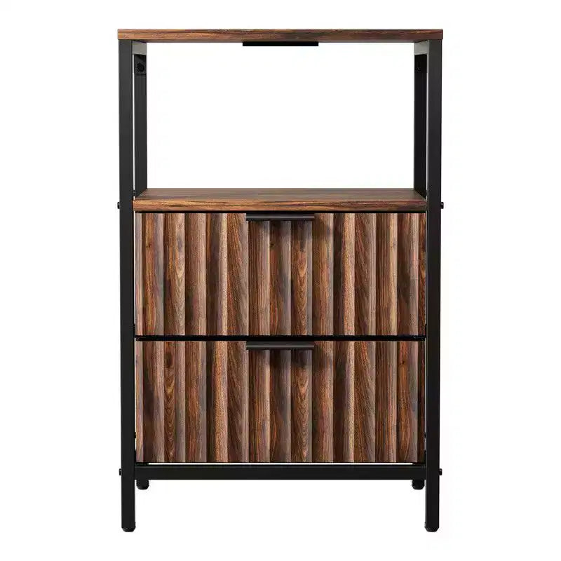 Comodino largo 38 cm - 2 cassetti, 1 ripiano, presa di corrente USA - set da 2