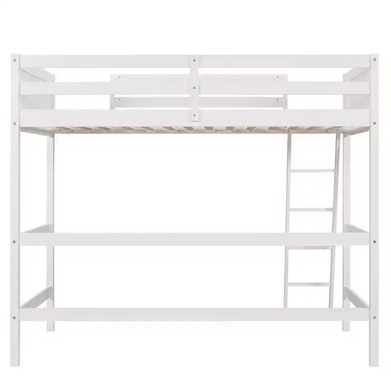 Letto a soppalco moderno in legno di dimensioni "Twin" con scaletta e spondine, bianco