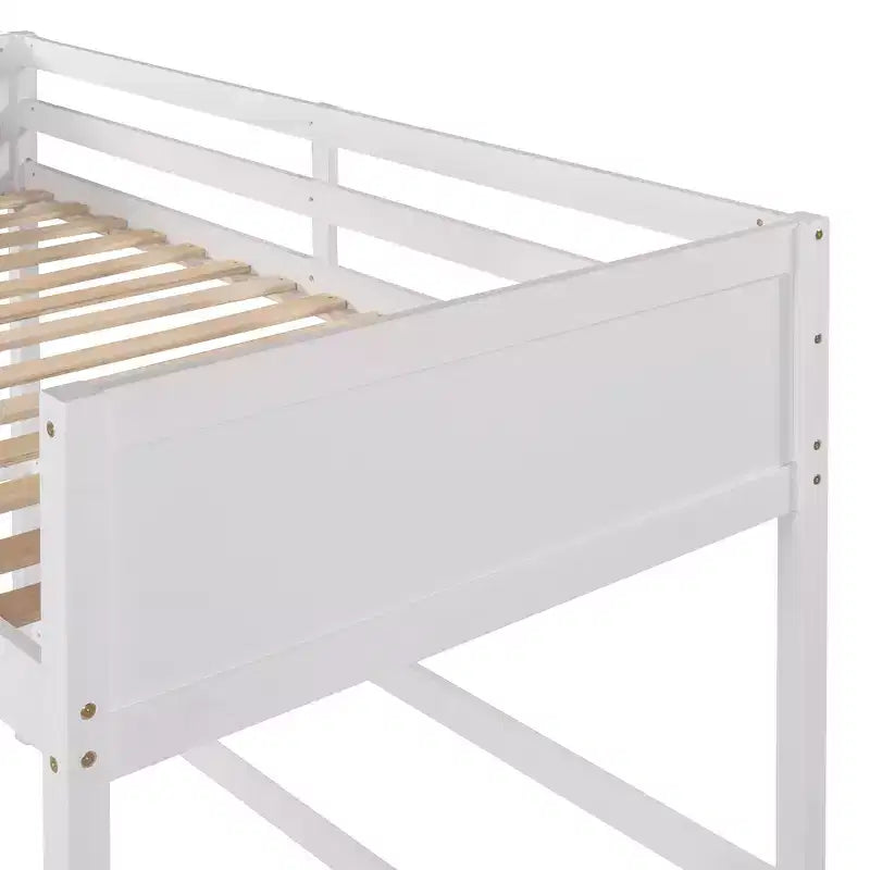 Letto a soppalco moderno in legno di dimensioni "Twin" con scaletta e spondine, bianco