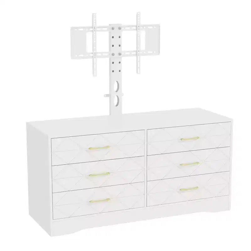 Mobile TV con supporto regolabile e 6 cassetti, Centro di intrattenimento per TV da 32-80 pollici, Consolle multimediale per camera da letto e soggiorno